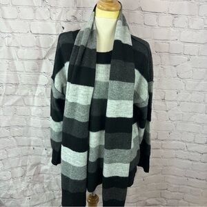 westbound grey black striped wool blend sweater w/ detachable matching scarf LG